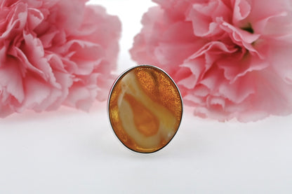 Amber Mosaic Ring, Caramel, Milky, Silver 925