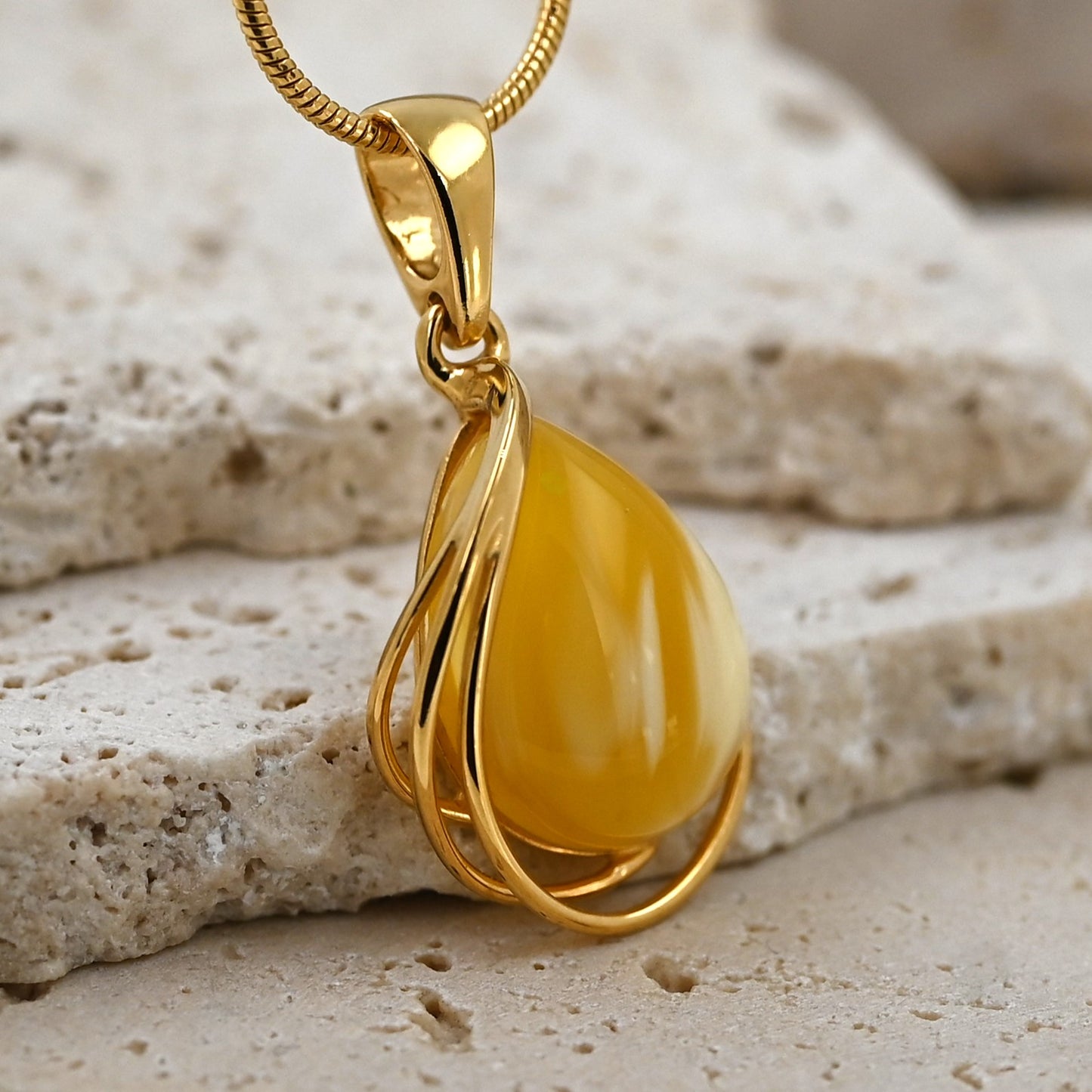 Unikatowy Wisiorek Bursztynowa Harfa, Mleczny, Pozłacane Srebro 925