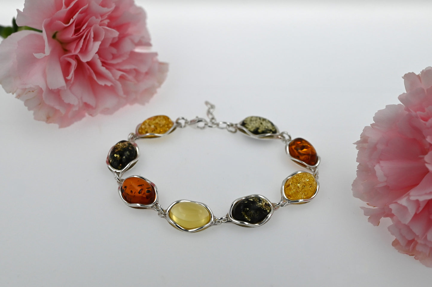 Bransoletka Bursztynowa Fala, Wielokolorowa, Srebro Amber Bracelet