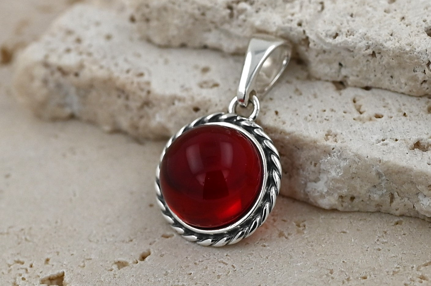 Wisiorek Bursztynowa Aureola, Czerwony, Srebro 925