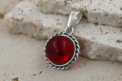 Wisiorek Bursztynowa Aureola, Czerwony, Srebro 925