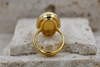 Unikatowy Klasyczny Pierścionek z Białym Bursztynem Bałtyckim, Pozłacane Srebro 925