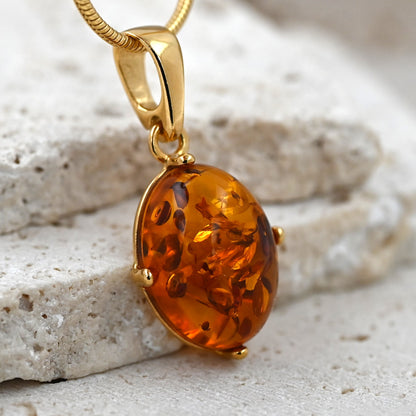 Wisiorek Bursztynowy Blask, Koniak, Pozłacane Srebro 925