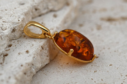 Wisiorek Bursztynowy Blask, Koniak, Pozłacane Srebro 925