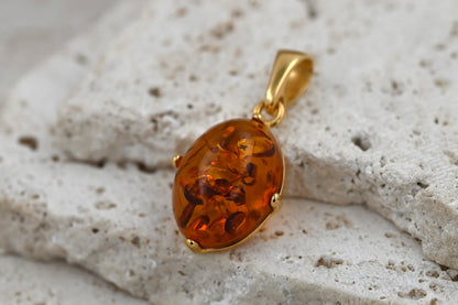 Wisiorek Bursztynowy Blask, Koniak, Pozłacane Srebro 925