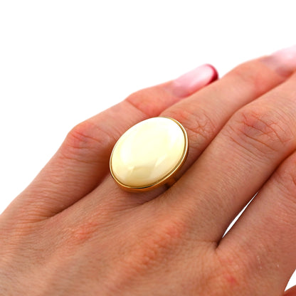 Unikatowy Klasyczny Pierścionek z Białym Bursztynem Bałtyckim, Pozłacane Srebro 925