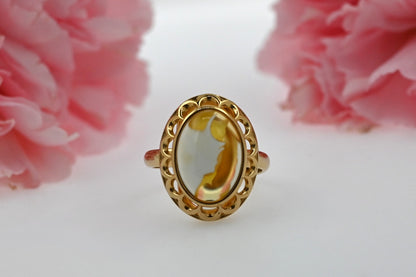 Amber Elegance Ring, Milky Unique, Gold-plated Silver