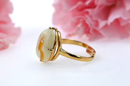 Amber Glow Ring, Milky, Gold-plated Silver