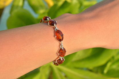 Amber Glow Bracelet, Cognac, Silver 925