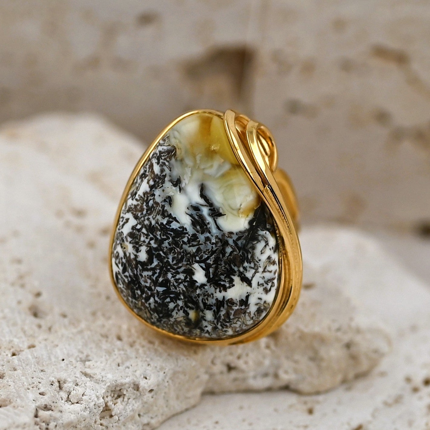 Unique Ring with Baltic Amber, Gold-plated 925 silver