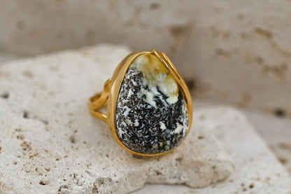 Unique Ring with Baltic Amber, Gold-plated 925 silver