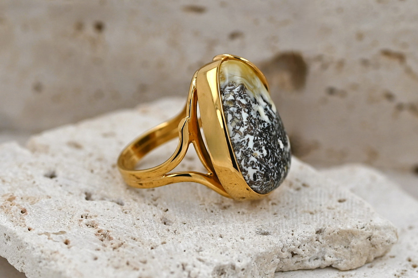 Unique Ring with Baltic Amber, Gold-plated 925 silver