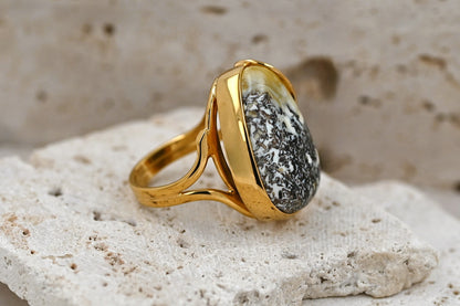 Unique Ring with Baltic Amber, Gold-plated 925 silver