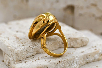 Unique Ring with Baltic Amber, Gold-plated 925 silver