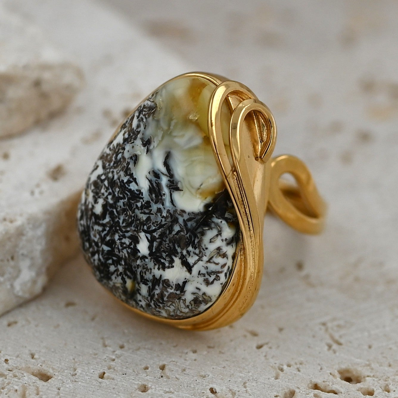 Unique Ring with Baltic Amber, Gold-plated 925 silver