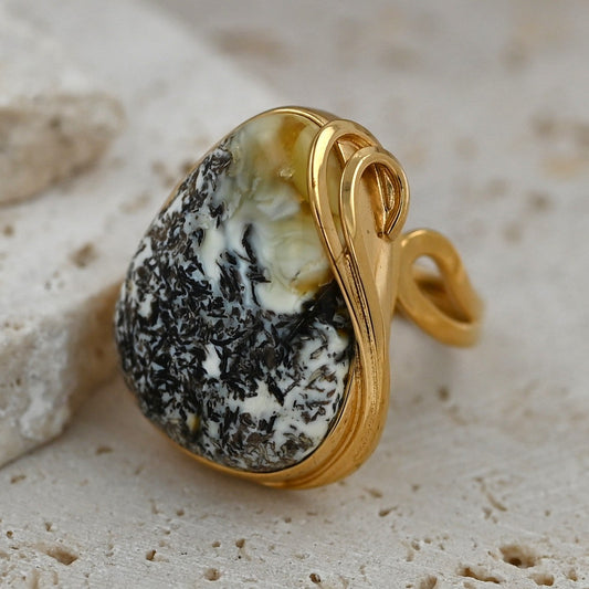 Unique Ring with Baltic Amber, Gold-plated 925 silver