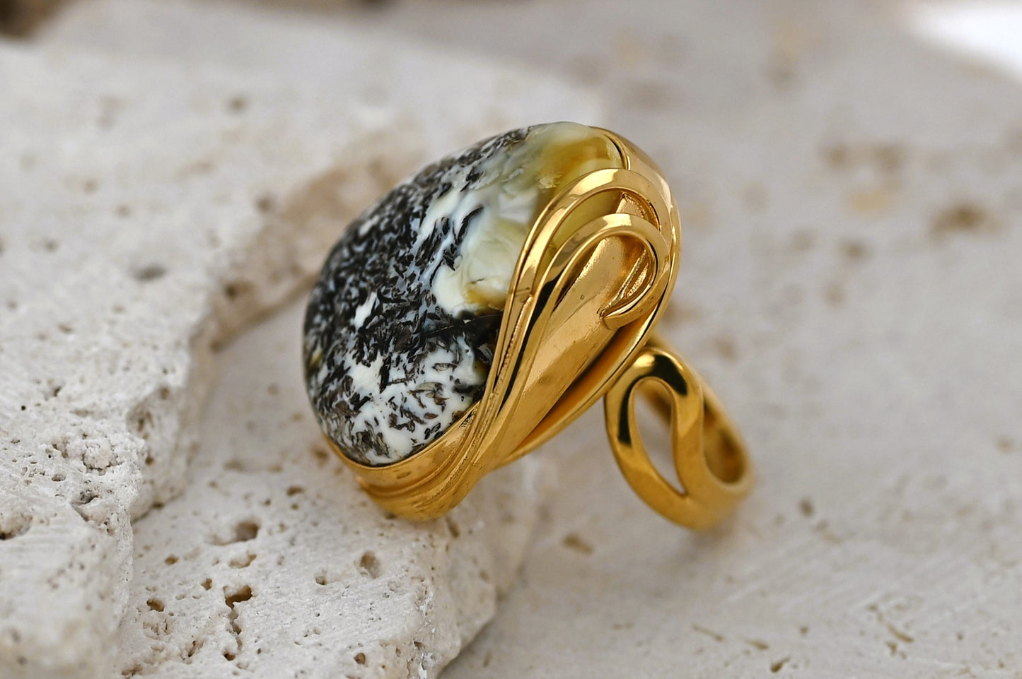 Unique Ring with Baltic Amber, Gold-plated 925 silver