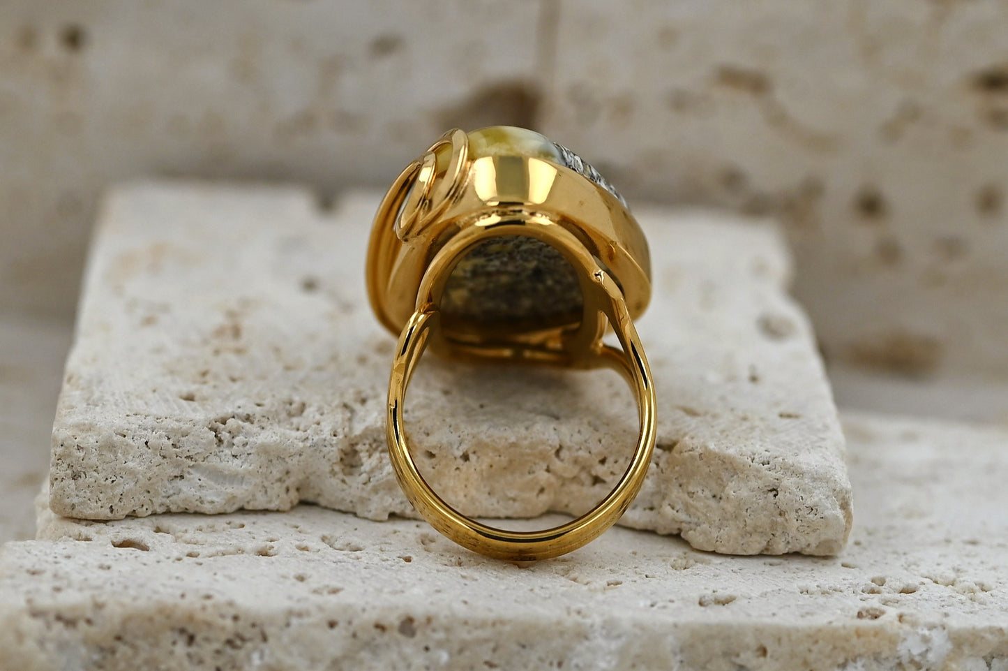 Unique Ring with Baltic Amber, Gold-plated 925 silver
