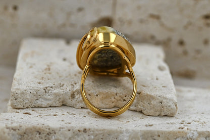 Unique Ring with Baltic Amber, Gold-plated 925 silver