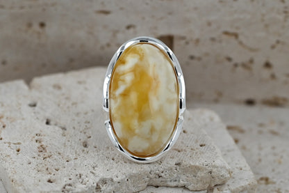 Authentic Unique White Baltic Amber, 925 Silver, Milky Baltic Amber