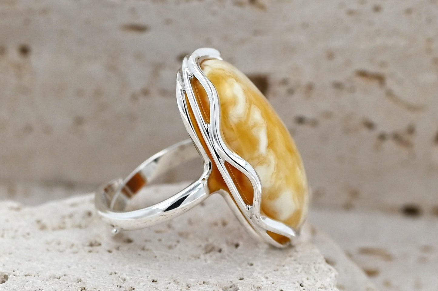 Authentic Unique White Baltic Amber, 925 Silver, Milky Baltic Amber