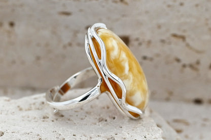 Authentic Unique White Baltic Amber, 925 Silver, Milky Baltic Amber
