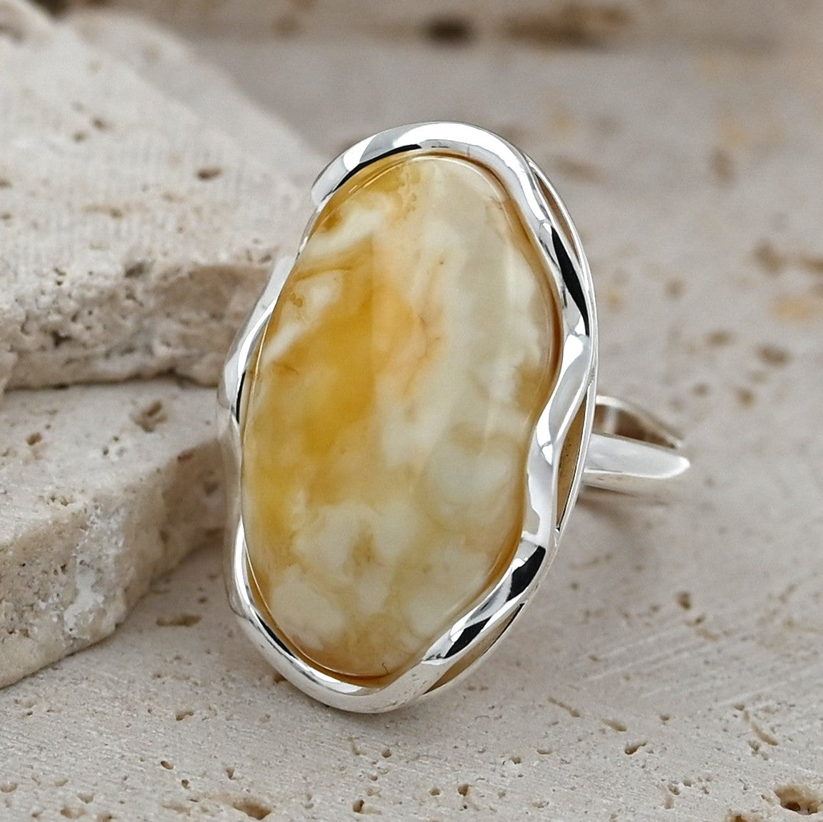 Authentic Unique White Baltic Amber, 925 Silver, Milky Baltic Amber