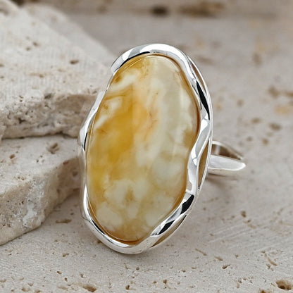 Authentic Unique White Baltic Amber, 925 Silver, Milky Baltic Amber