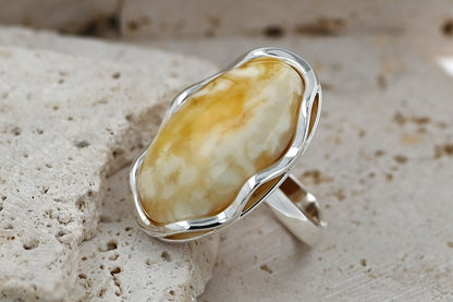 Authentic Unique White Baltic Amber, 925 Silver, Milky Baltic Amber