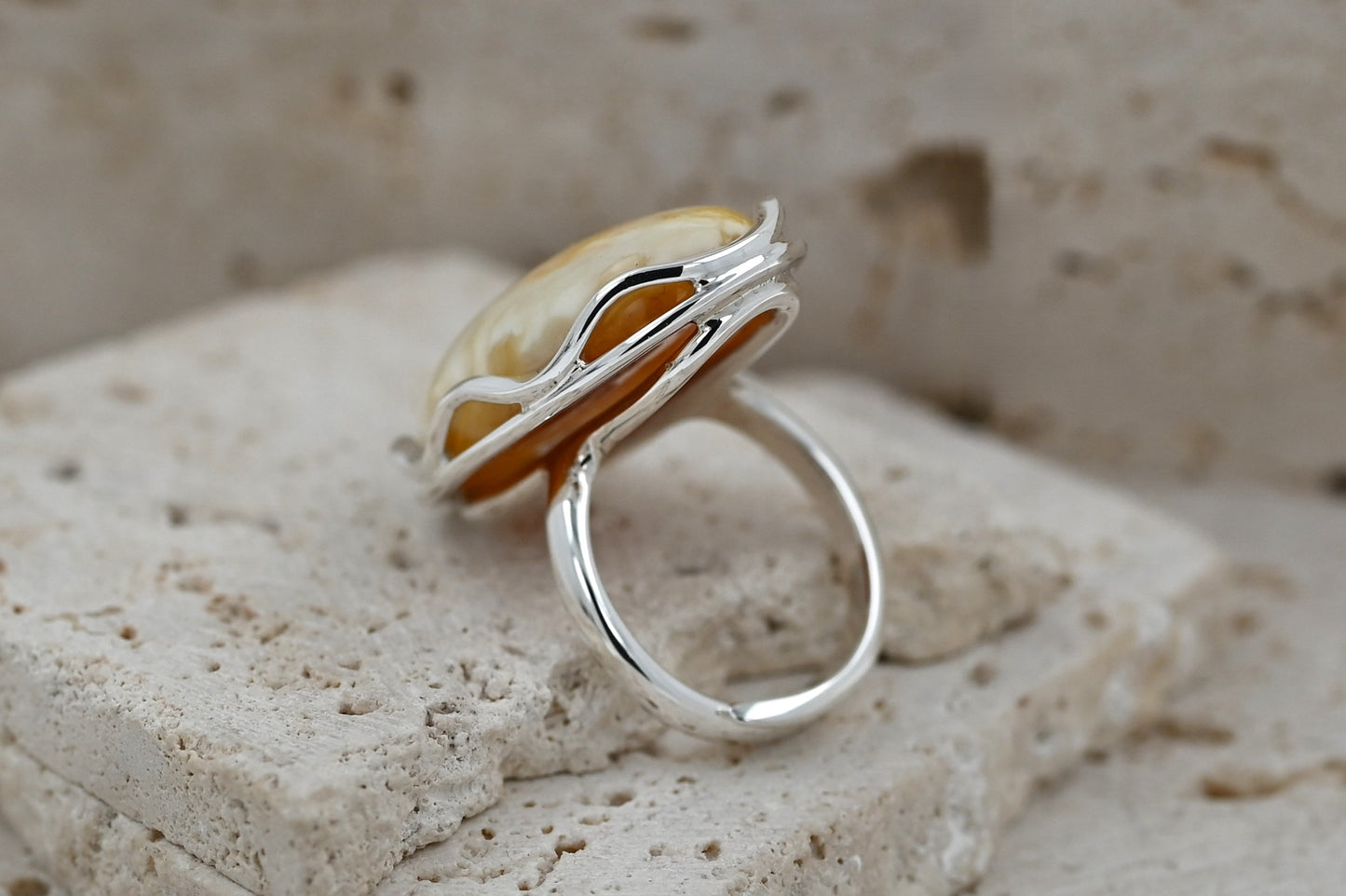 Authentic Unique White Baltic Amber, 925 Silver, Milky Baltic Amber