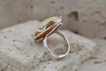 Authentic Unique White Baltic Amber, 925 Silver, Milky Baltic Amber