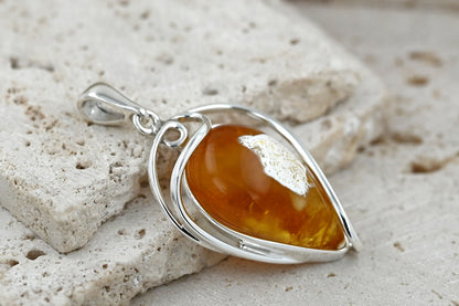 Pendant with Natural Baltic Amber · Openwork Silver 925 Setting · Milky Amber · Handmade Unique Piece · Artistic Jewelry