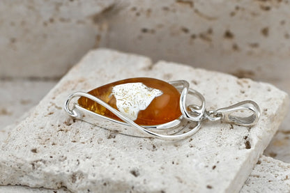 Pendant with Natural Baltic Amber · Openwork Silver 925 Setting · Milky Amber · Handmade Unique Piece · Artistic Jewelry