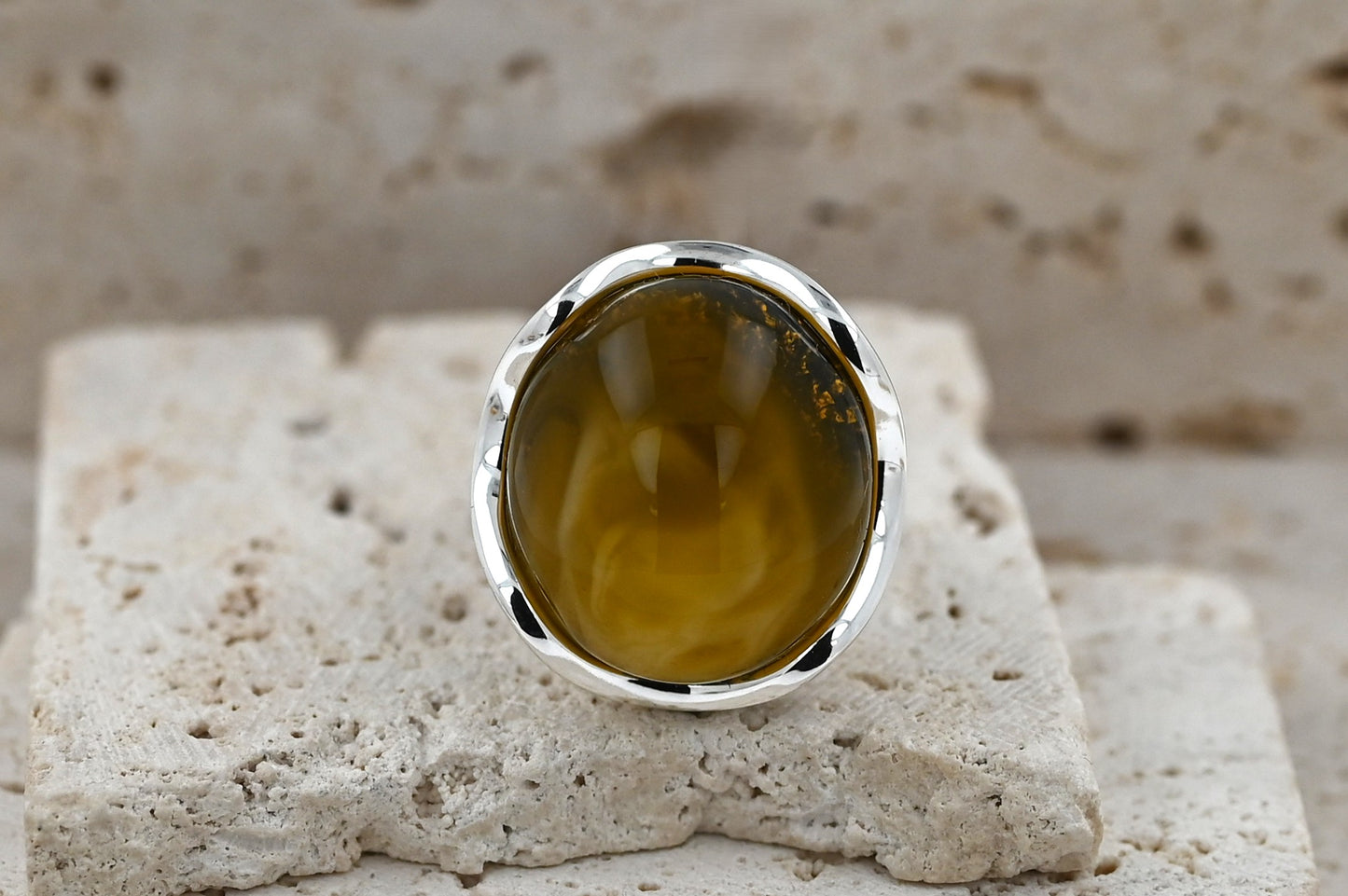 Unique Baltic Olive Amber Ring, Sterling Silver 925, Handmade Unique Piece, Artistic Jewelry