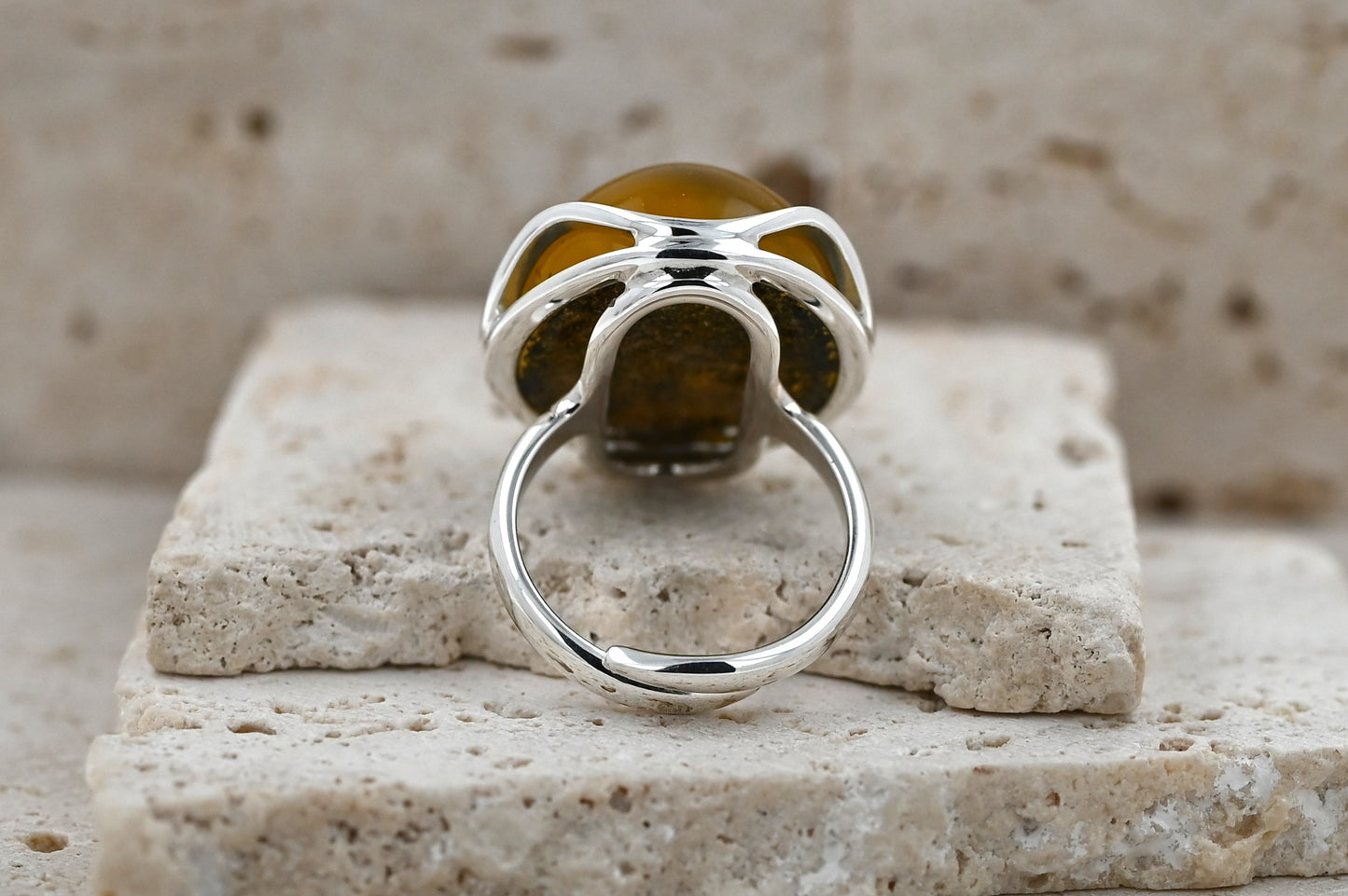 Unique Baltic Olive Amber Ring, Sterling Silver 925, Handmade Unique Piece, Artistic Jewelry