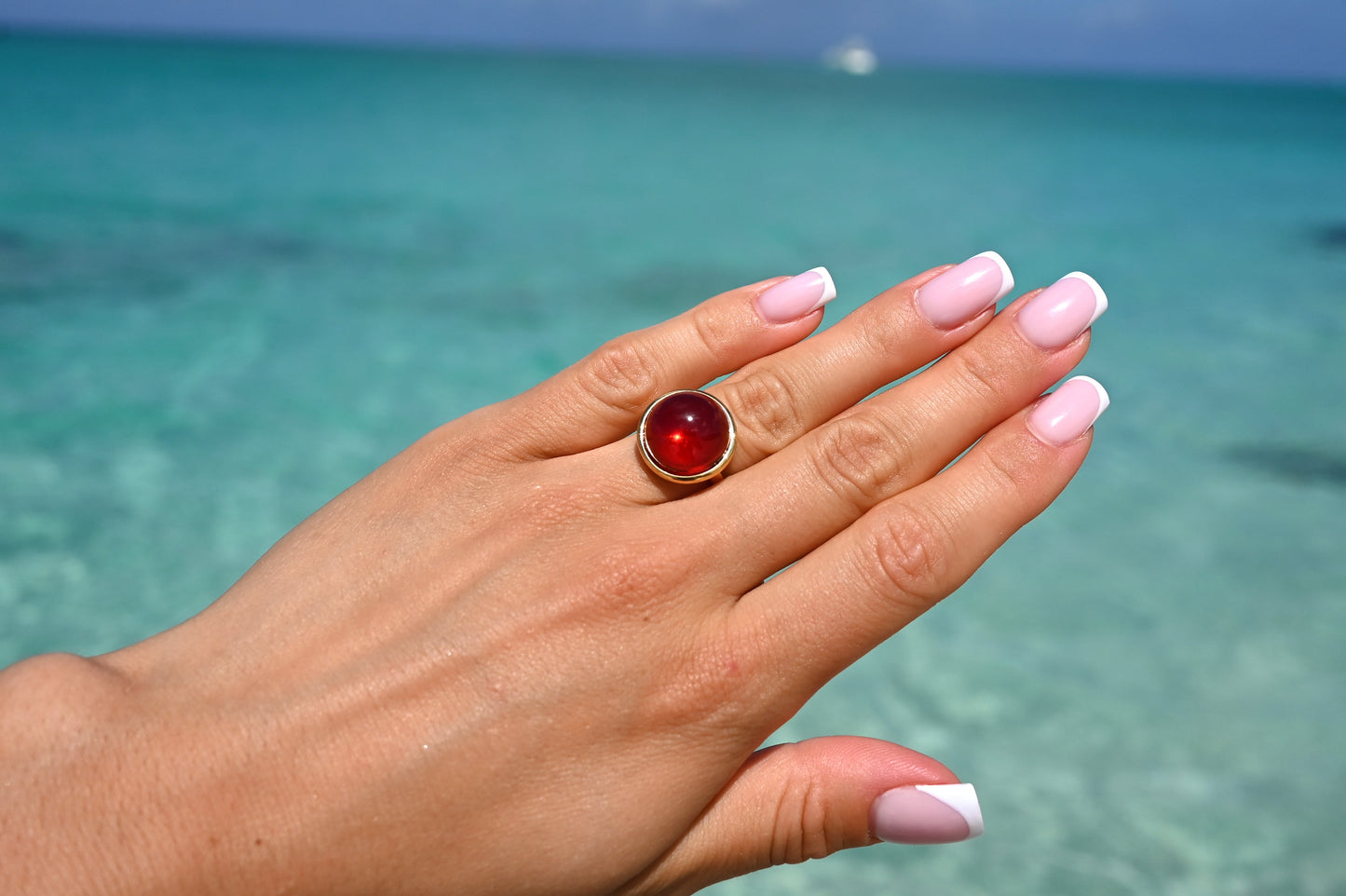 Amber Aura Ring, Red, Gold Plated Silver