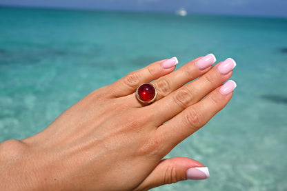 Amber Aura Ring, Red, Gold Plated Silver