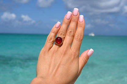 Amber Aura Ring, Red, Gold Plated Silver