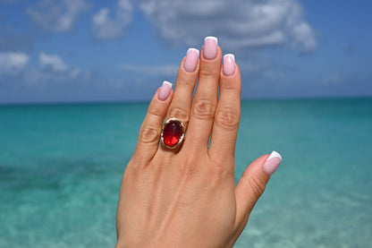 Amber Wave Ring, Red, Gold-plated Silver