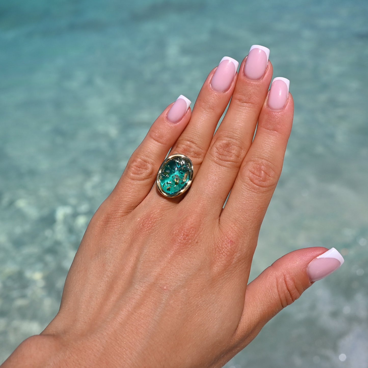 Pierścionek Bursztynowa Fala, Niebieski, Srebro 925