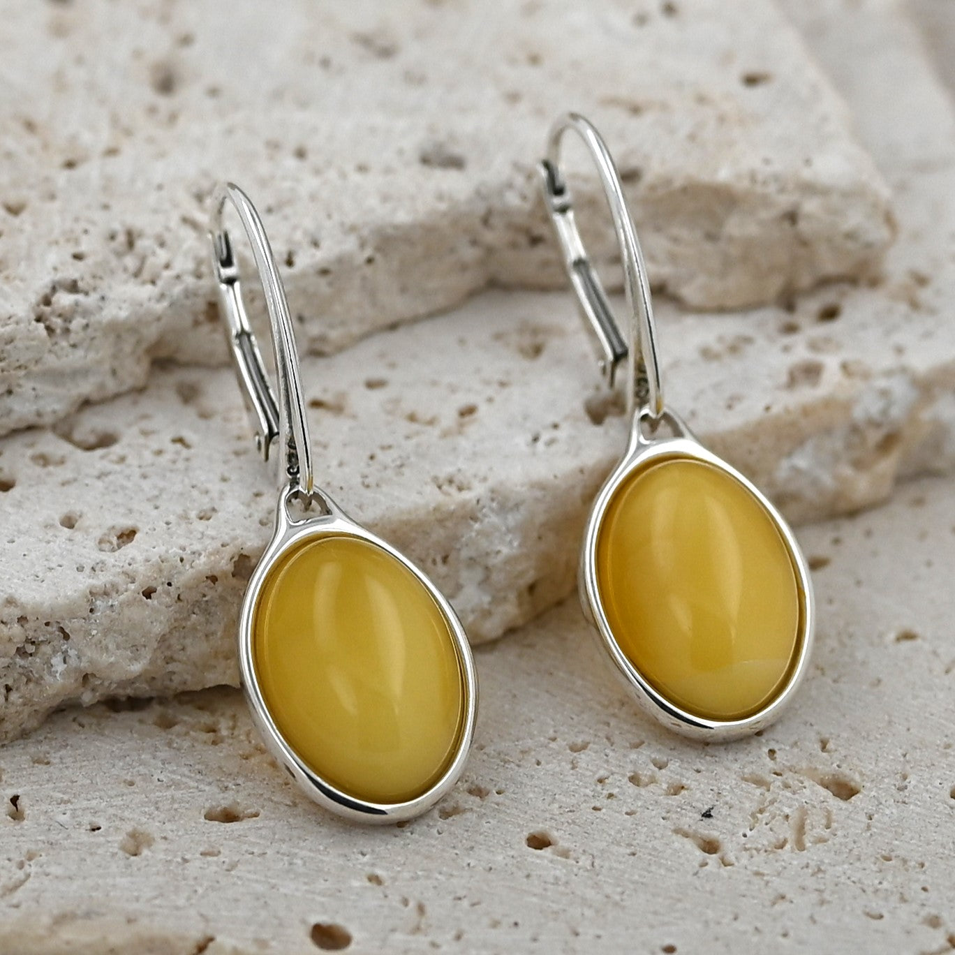 Kolczyki Bursztynowy Klasyk, Żółty, Srebro 925