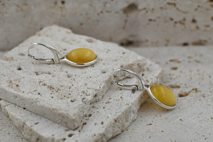 Kolczyki Bursztynowy Klasyk, Żółty, Srebro 925