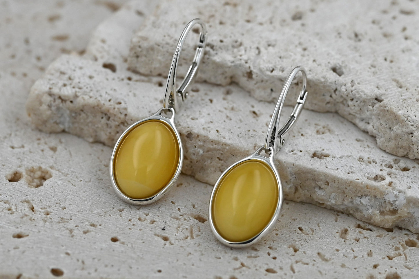 Kolczyki Bursztynowy Klasyk, Żółty, Srebro 925