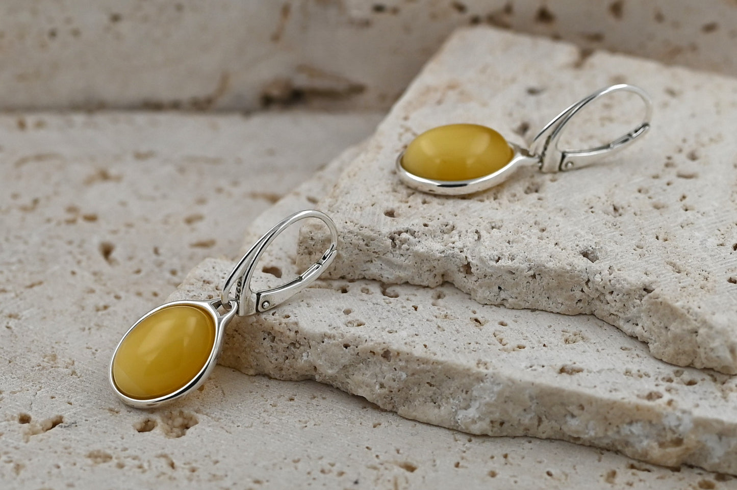 Kolczyki Bursztynowy Klasyk, Żółty, Srebro 925