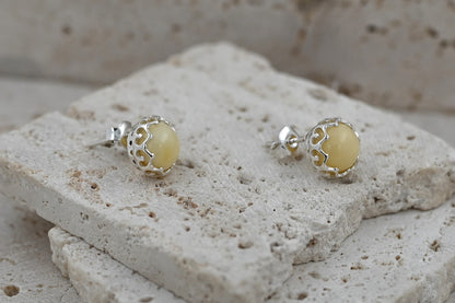 Kolczyki Bursztynowa Tiara, Mleczny, Srebro 925