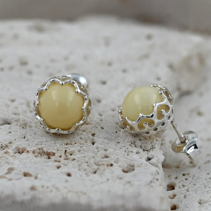 Kolczyki Bursztynowa Tiara, Mleczny, Srebro 925