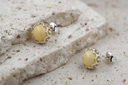 Kolczyki Bursztynowa Tiara, Mleczny, Srebro 925