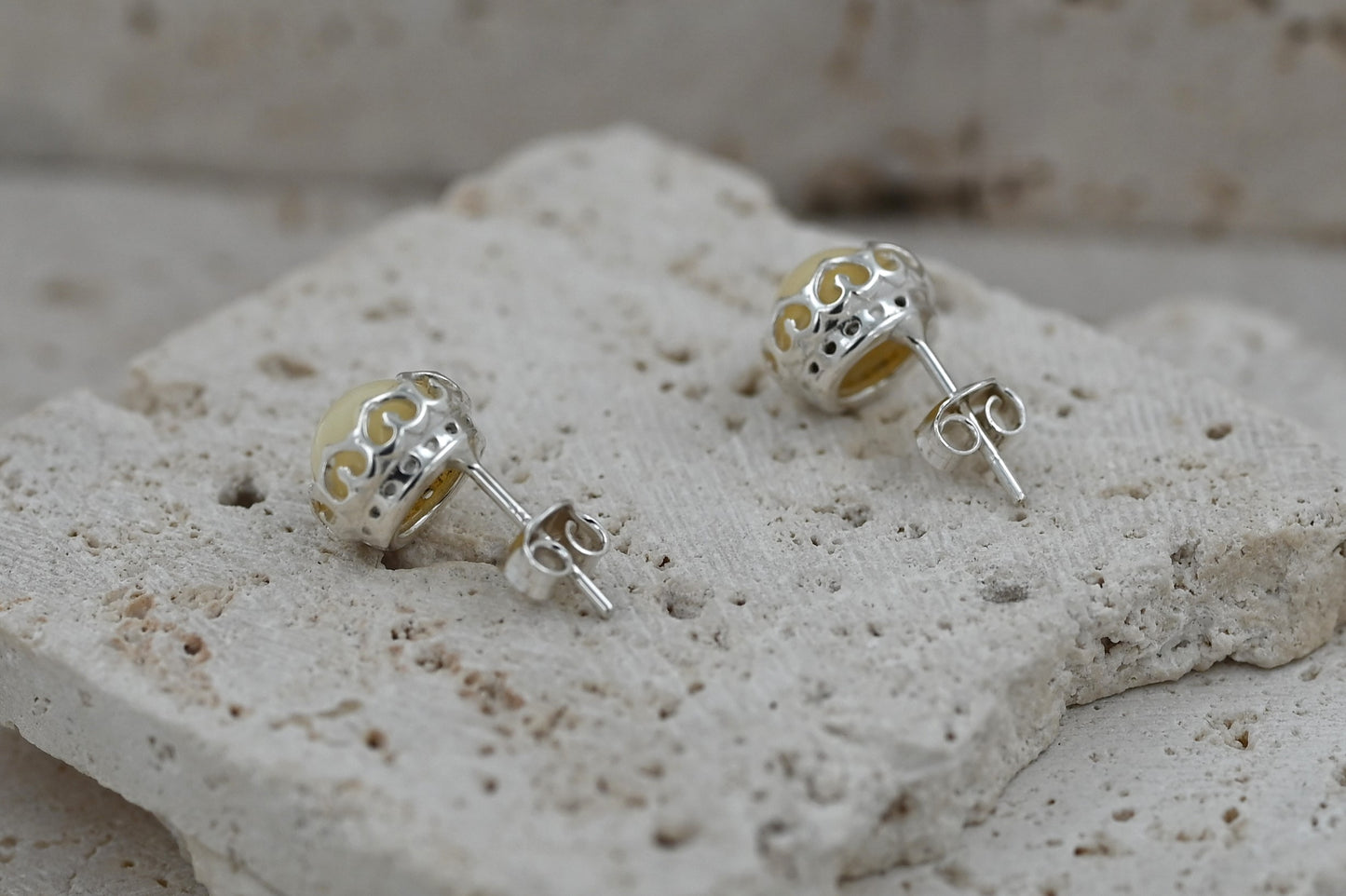 Kolczyki Bursztynowa Tiara, Mleczny, Srebro 925