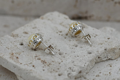 Kolczyki Bursztynowa Tiara, Mleczny, Srebro 925