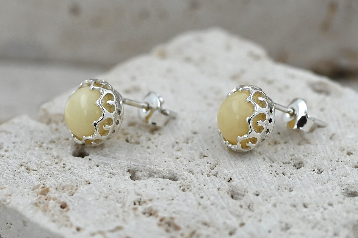 Kolczyki Bursztynowa Tiara, Mleczny, Srebro 925